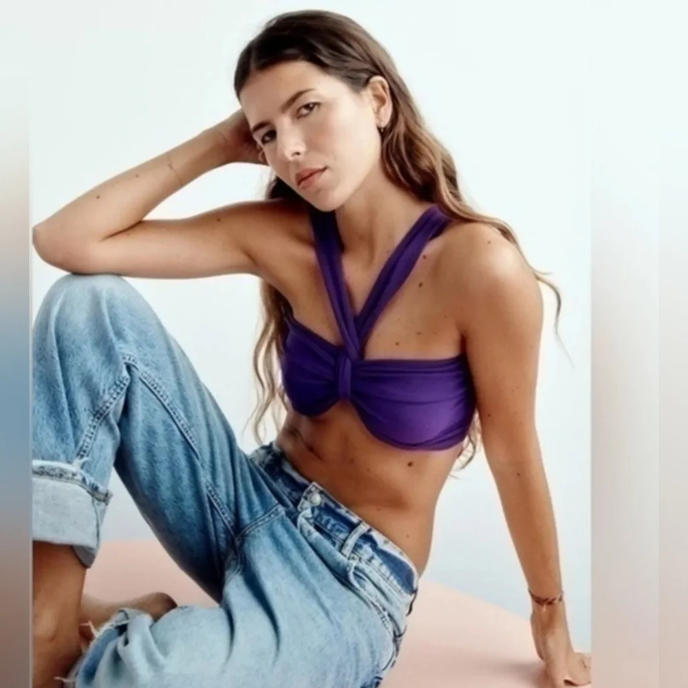 Zara Knitted Knit Halter Top Purple Medium 2488/104/611 - Picture 3 of 8